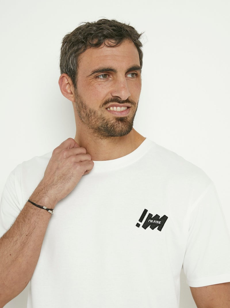 T-shirt coton épais, broderie poitrine Blanc - Kiabi