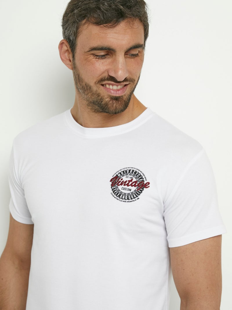 T-shirt coton épais manches courtes thème vintage Blanc - Kiabi