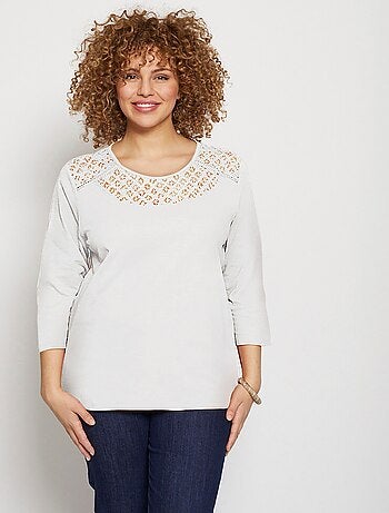 T-shirt coton et dentelle manches 3/4