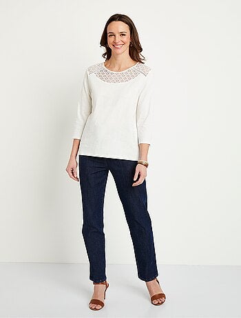 T-shirt coton et dentelle manches 3/4