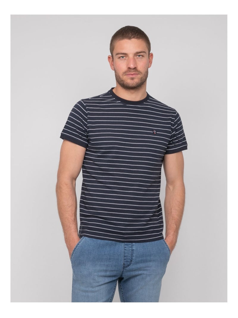 T-shirt coton fines rayures marinière NANOROUL Bleu marine - Kiabi