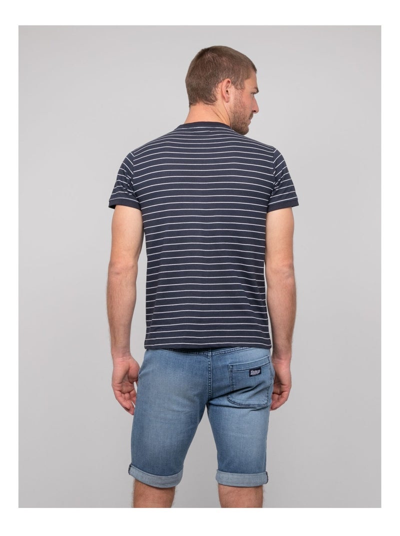 T-shirt coton fines rayures marinière NANOROUL Bleu marine - Kiabi