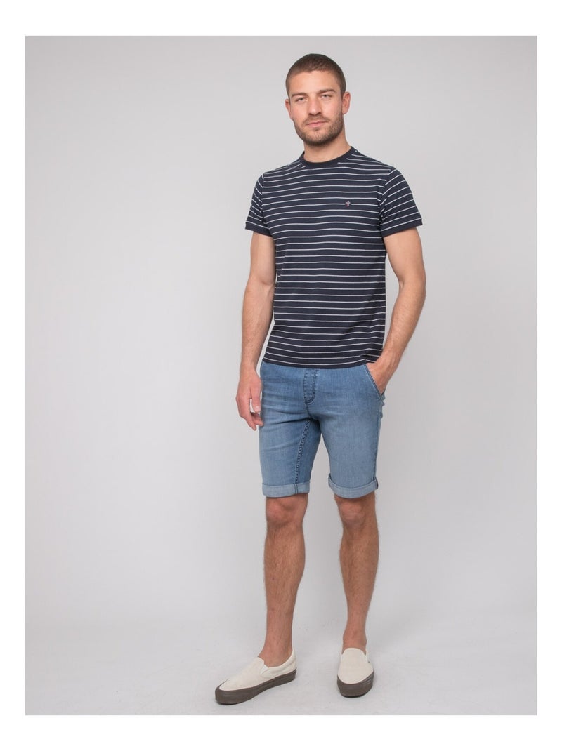 T-shirt coton fines rayures marinière NANOROUL Bleu marine - Kiabi