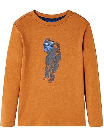 T-shirt coton imprimé gorille à manches longues - vidaxl