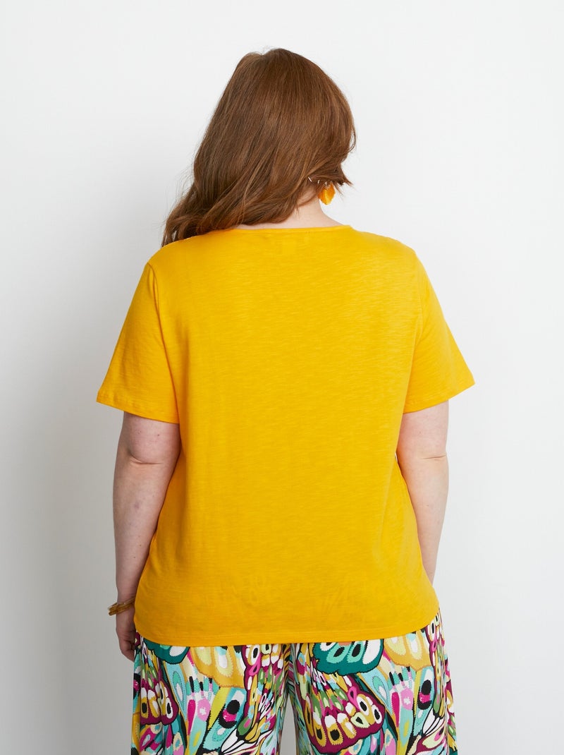 T-shirt coton maille flammée dentelle Jaune - Kiabi