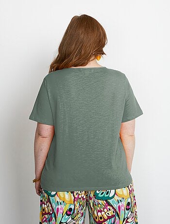 T-shirt coton maille flammée dentelle