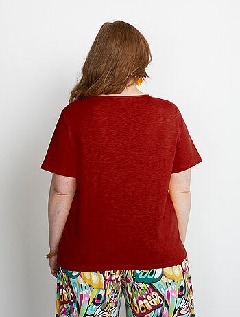 T-shirt coton maille flammée dentelle