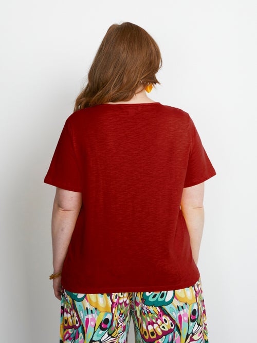 T-shirt coton maille flammée dentelle - Kiabi