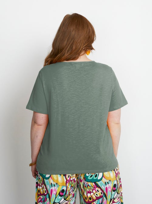 T-shirt coton maille flammée dentelle - Kiabi