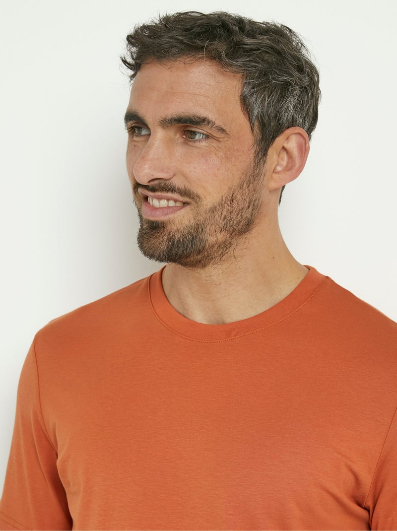 T-shirt coton manches courtes col rond Orange - Kiabi