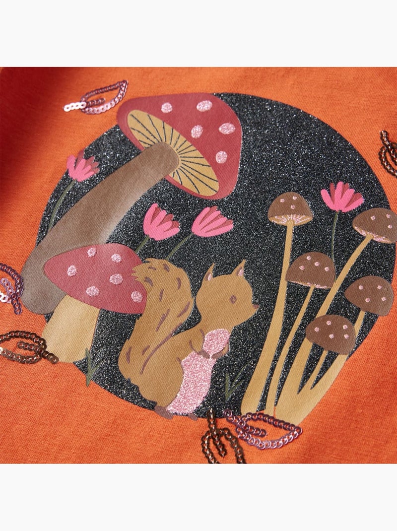 T-shirt coton manches courtes imprimé champignons poitrine - vidaxl Orange - Kiabi