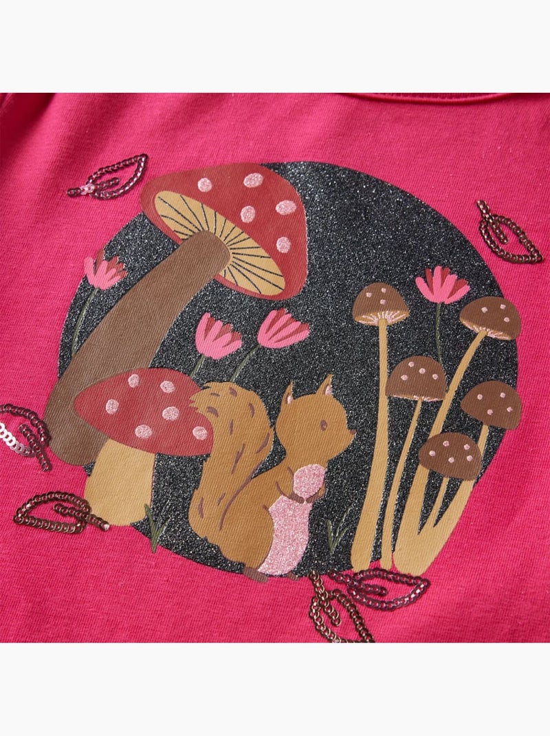 T-shirt coton manches courtes imprimé champignons poitrine - vidaxl Rose - Kiabi