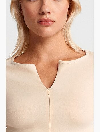T-shirt coton mélangé zippé manches longues ajusté dilvin