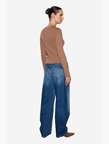 T-shirt coton mélangé zippé manches longues ajusté dilvin