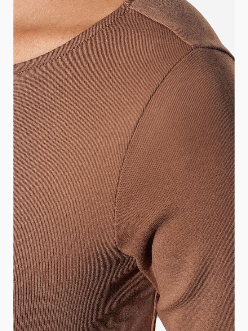 T-shirt coton mélangé zippé manches longues ajusté dilvin Camel - Kiabi