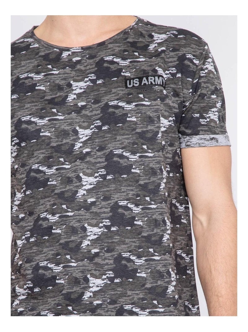T-shirt coton militaire NIMON Gris chiné - Kiabi