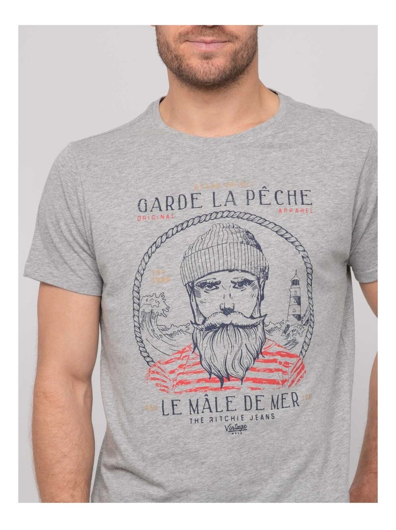 T-shirt coton motifs NAVIROL Gris - Kiabi