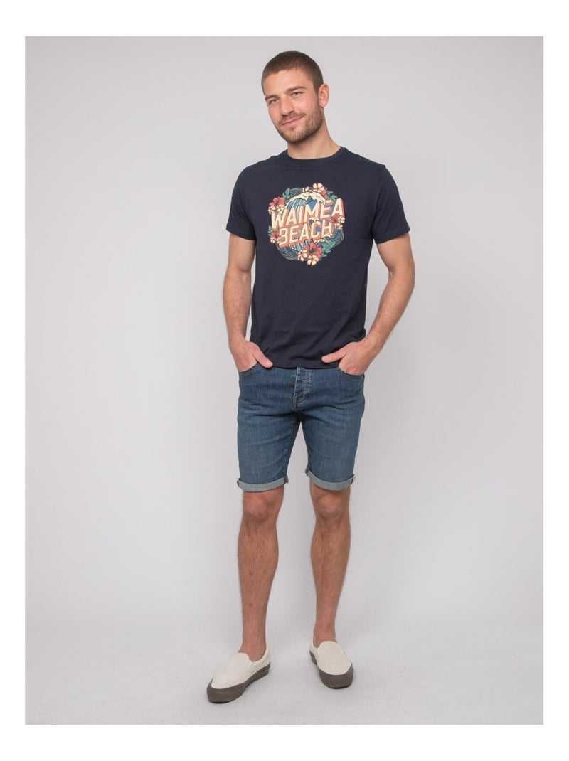 T-shirt coton motifs NEWILMO Bleu marine - Kiabi