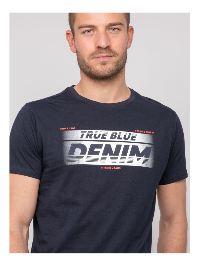 T-shirt coton motifs NOLOUP Bleu marine - Kiabi