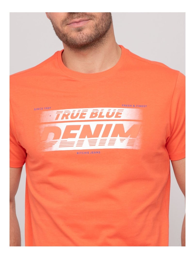 T-shirt coton motifs NOLOUP Orange corail - Kiabi