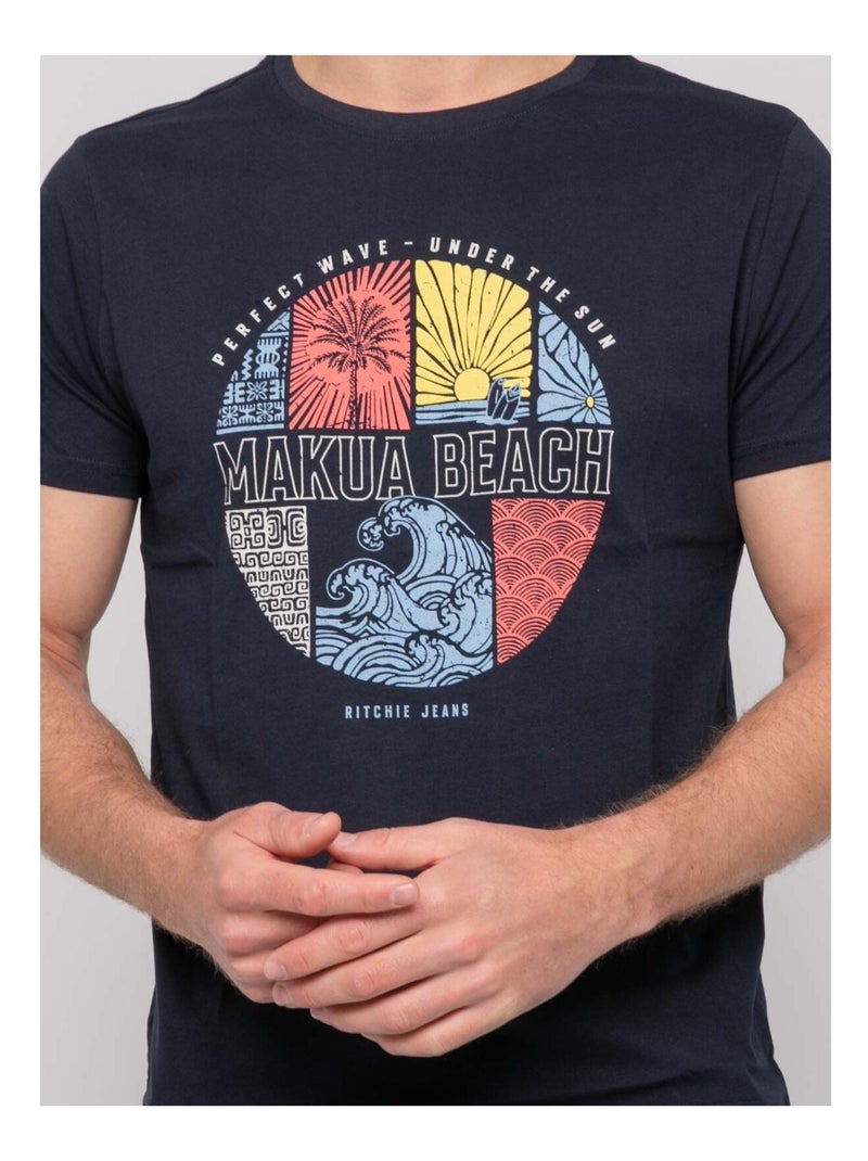 T-shirt coton motifs NORDOIT Bleu marine - Kiabi