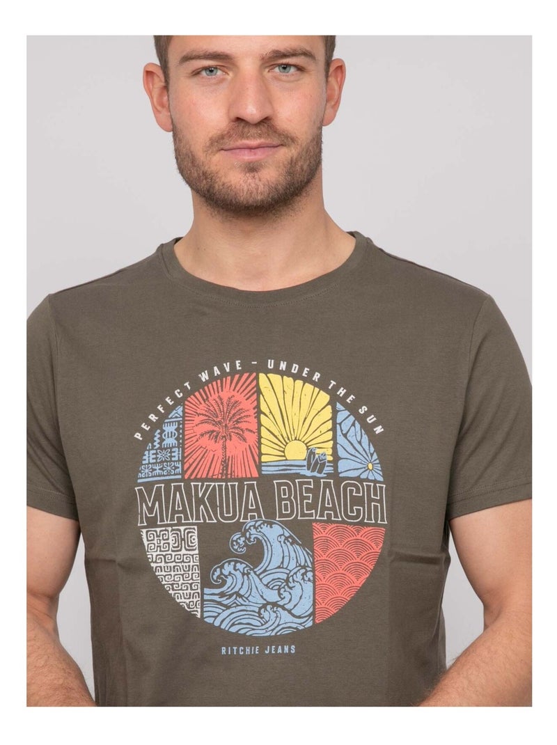 T-shirt coton motifs NORDOIT Kaki - Kiabi