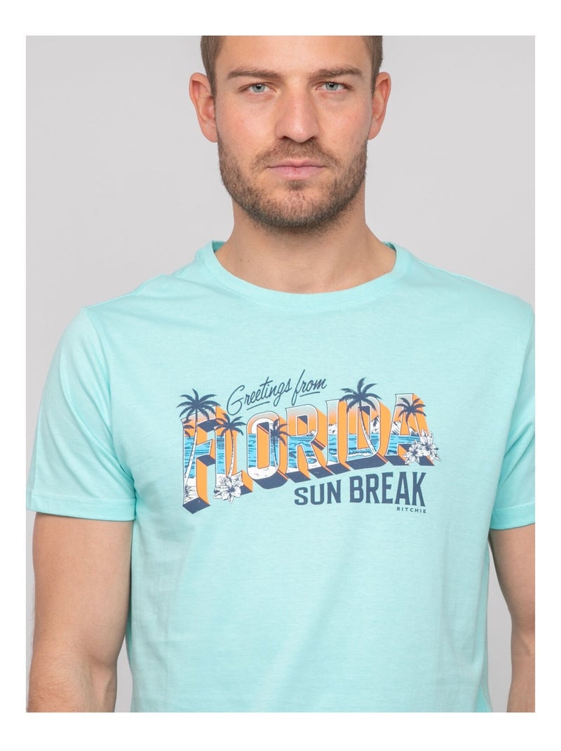 T-shirt coton motifs NOURITO Bleu ciel - Kiabi