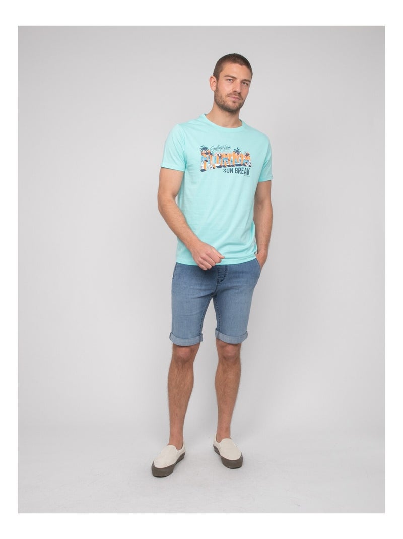 T-shirt coton motifs NOURITO Bleu ciel - Kiabi