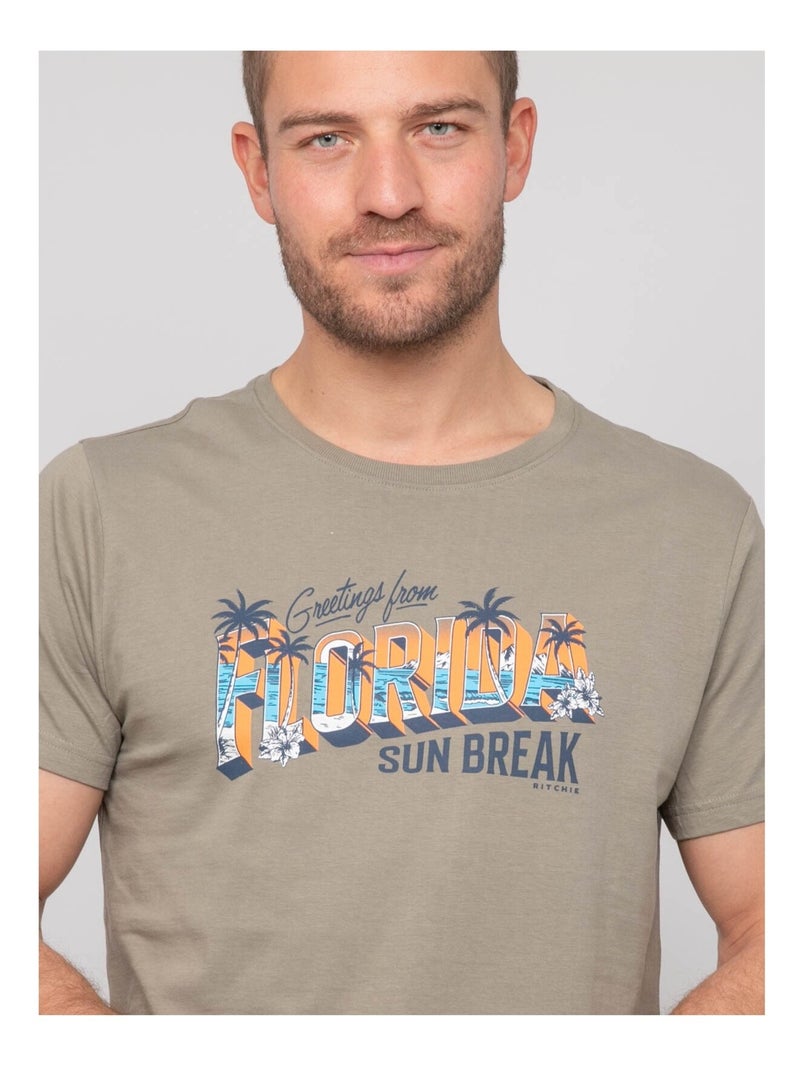 T-shirt coton motifs NOURITO Kaki - Kiabi