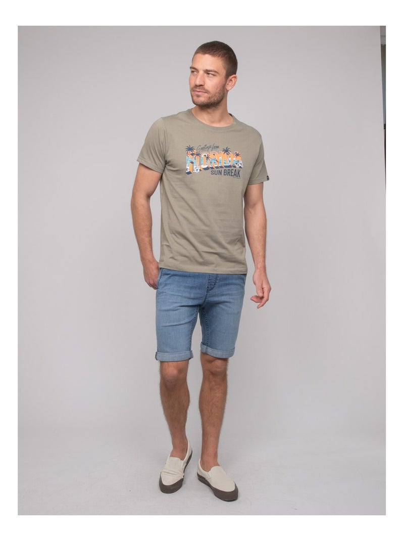 T-shirt coton motifs NOURITO Kaki - Kiabi