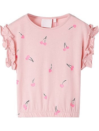 T-shirt coton pâle cerise manches à volants - vidaxl
