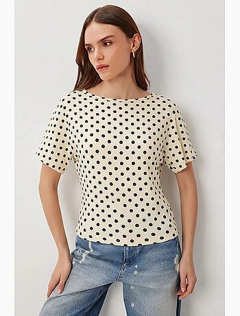 T-shirt coton pois col bateau manches courtes istanbul