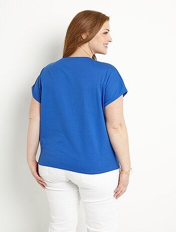 T-shirt coton uni sequins manches courtes