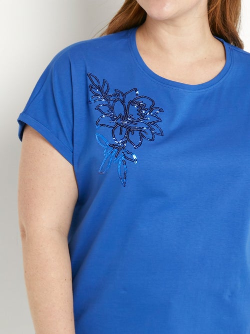 T-shirt coton uni sequins manches courtes - Kiabi