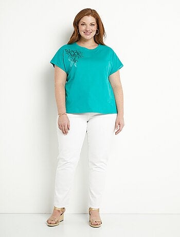 T-shirt coton uni sequins manches courtes