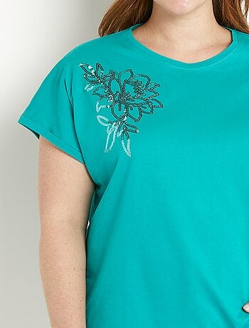 T-shirt coton uni sequins manches courtes
