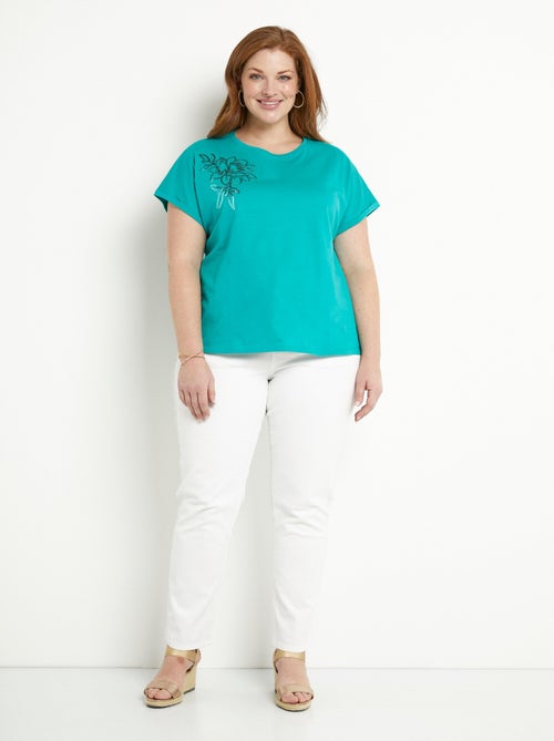 T-shirt coton uni sequins manches courtes - Kiabi