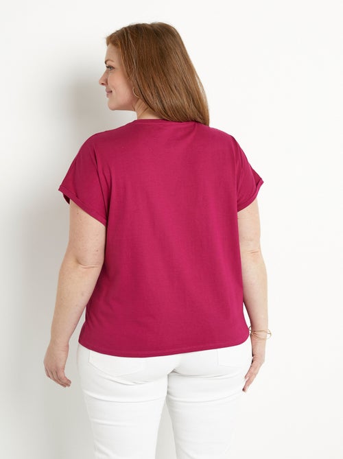 T-shirt coton uni sequins manches courtes - Kiabi