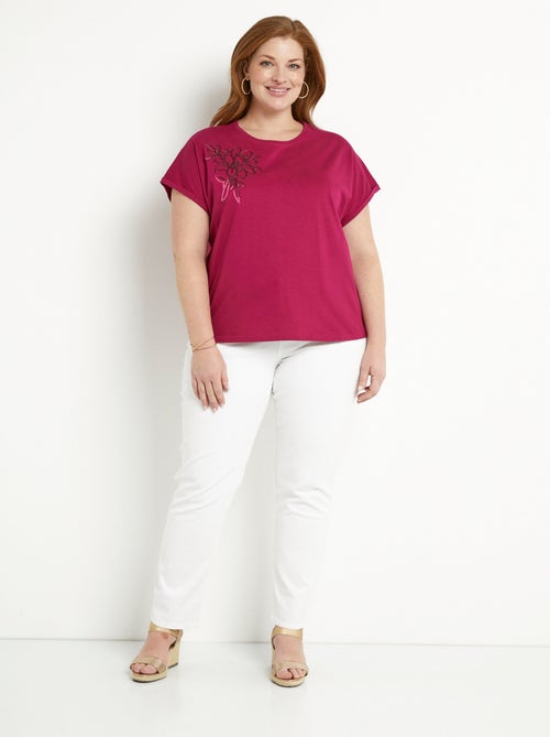 T-shirt coton uni sequins manches courtes - Kiabi