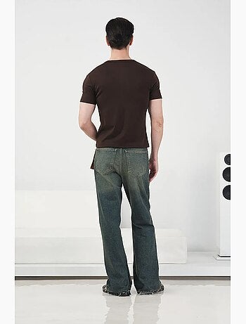T-shirt coupe ajustée, col rond, en coton, avec détails de boutons giesto