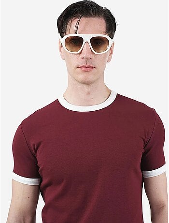 T-shirt coupe ajustée, col rond et bordure contrastée giesto