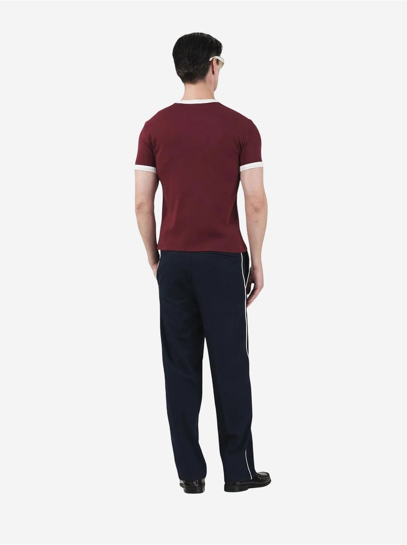 T-shirt coupe ajustée, col rond et bordure contrastée giesto Rouge bordeaux - Kiabi