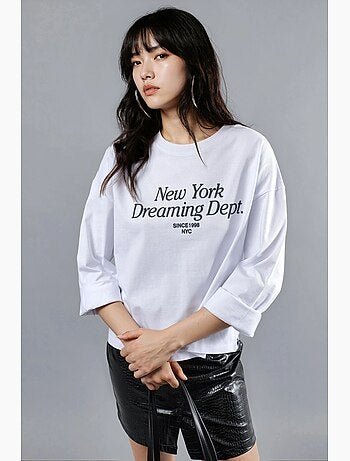 T-shirt coupe ample col rond imprimé dos manches longues busem