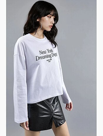 T-shirt coupe ample col rond imprimé dos manches longues busem
