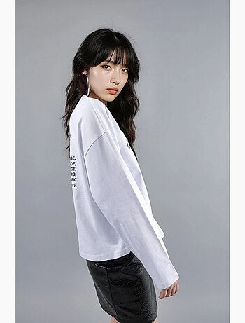 T-shirt coupe ample col rond imprimé dos manches longues busem