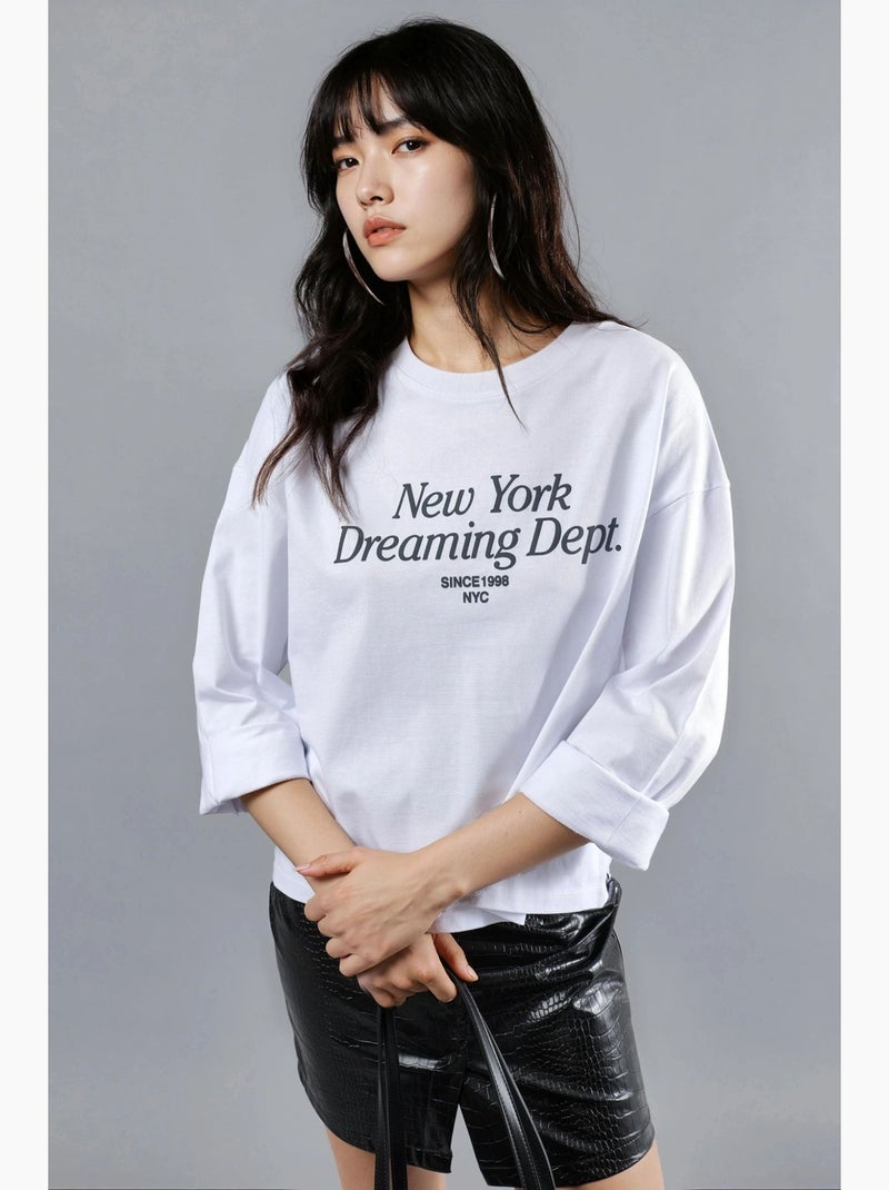 T-shirt coupe ample col rond imprimé dos manches longues busem Blanc - Kiabi