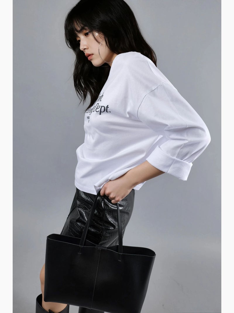 T-shirt coupe ample col rond imprimé dos manches longues busem Blanc - Kiabi