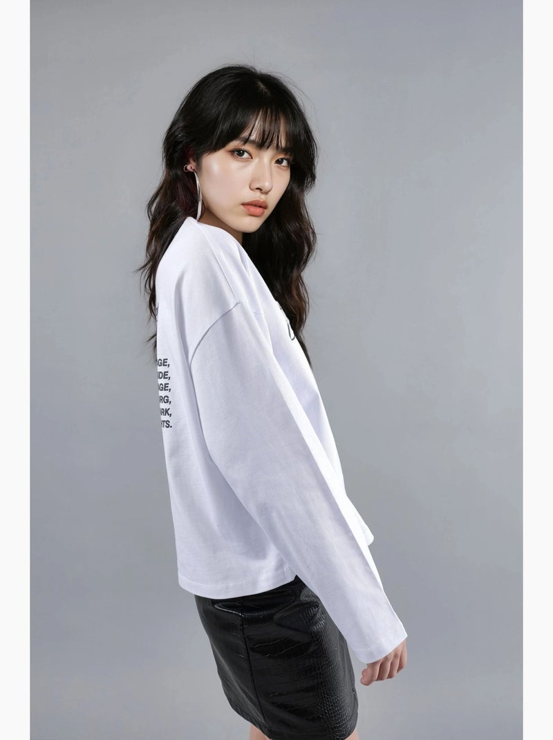 T-shirt coupe ample col rond imprimé dos manches longues busem Blanc - Kiabi