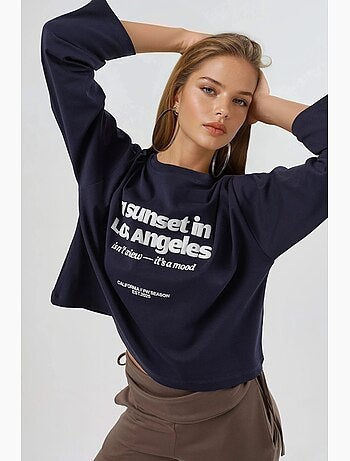 T-shirt coupe ample col rond imprimé dos manches longues busem
