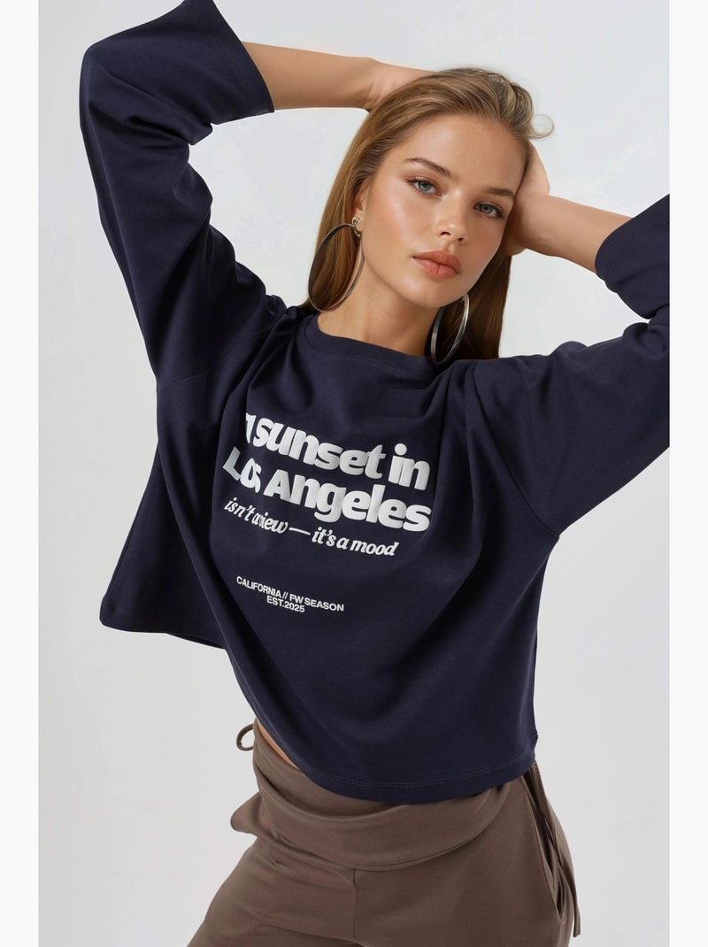 T-shirt coupe ample col rond imprimé dos manches longues busem Bleu marine - Kiabi